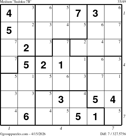 The grouppuzzles.com Medium Sudoku-7B puzzle for Wednesday April 15, 2026, suitable for printing, with all 7 steps marked