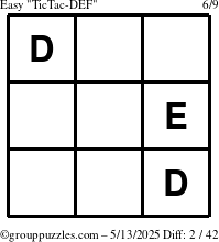 The grouppuzzles.com Easy TicTac-DEF puzzle for Tuesday May 13, 2025