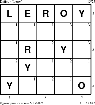 The grouppuzzles.com Difficult Leroy puzzle for Tuesday May 13, 2025 with all 3 steps marked