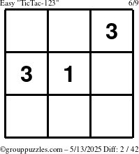 The grouppuzzles.com Easy TicTac-123 puzzle for Tuesday May 13, 2025