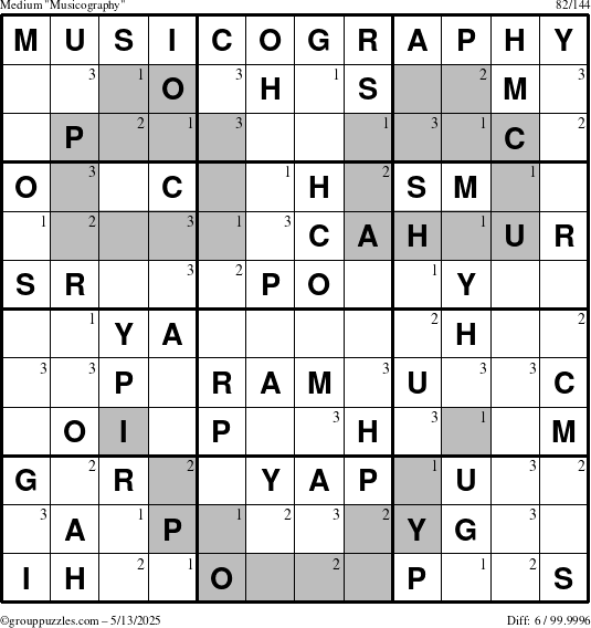 The grouppuzzles.com Medium Musicography puzzle for Tuesday May 13, 2025 with the first 3 steps marked