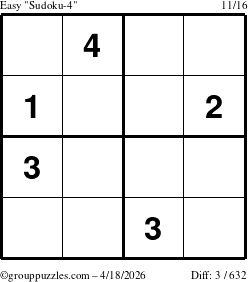The grouppuzzles.com Easy Sudoku-4 puzzle for Saturday April 18, 2026