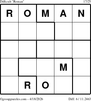 The grouppuzzles.com Difficult Roman puzzle for Saturday April 18, 2026