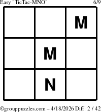 The grouppuzzles.com Easy TicTac-MNO puzzle for Saturday April 18, 2026