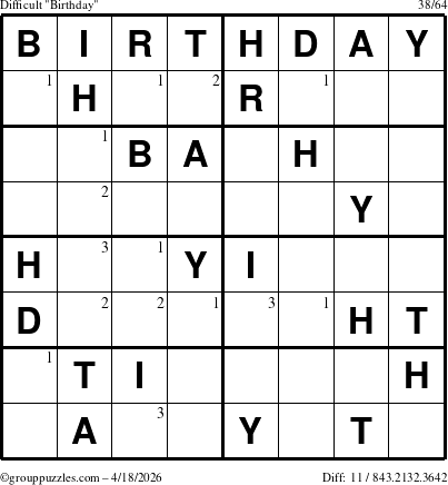 The grouppuzzles.com Difficult Birthday puzzle for Saturday April 18, 2026 with the first 3 steps marked