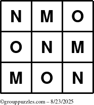 The grouppuzzles.com Answer grid for the TicTac-MNO puzzle for Saturday August 23, 2025