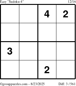 The grouppuzzles.com Easy Sudoku-4 puzzle for Saturday August 23, 2025