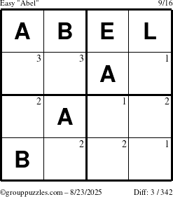 The grouppuzzles.com Easy Abel puzzle for Saturday August 23, 2025 with the first 3 steps marked