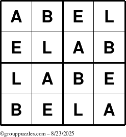 The grouppuzzles.com Answer grid for the Abel puzzle for Saturday August 23, 2025