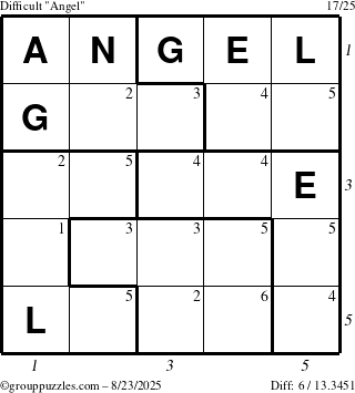 The grouppuzzles.com Difficult Angel puzzle for Saturday August 23, 2025 with all 6 steps marked