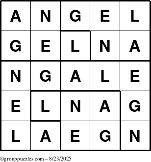 The grouppuzzles.com Answer grid for the Angel puzzle for Saturday August 23, 2025