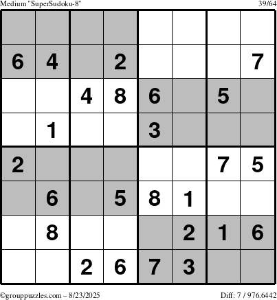 The grouppuzzles.com Medium SuperSudoku-8 puzzle for Saturday August 23, 2025