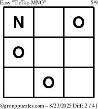 The grouppuzzles.com Easy TicTac-MNO puzzle for Saturday August 23, 2025