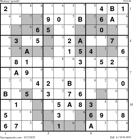 The grouppuzzles.com Medium tpsmith puzzle for Saturday August 23, 2025 with all 8 steps marked