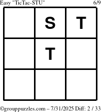 The grouppuzzles.com Easy TicTac-STU puzzle for Thursday July 31, 2025