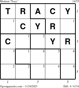 The grouppuzzles.com Medium Tracy puzzle for Monday November 24, 2025 with all 4 steps marked