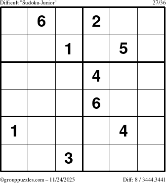 The grouppuzzles.com Difficult Sudoku-Junior puzzle for Monday November 24, 2025