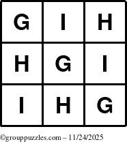 The grouppuzzles.com Answer grid for the TicTac-GHI puzzle for Monday November 24, 2025