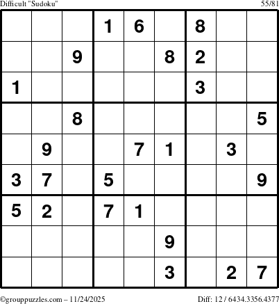 The grouppuzzles.com Difficult Sudoku puzzle for Monday November 24, 2025