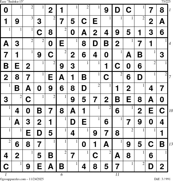 The grouppuzzles.com Easy Sudoku-15 puzzle for Monday November 24, 2025, suitable for printing, with all 3 steps marked