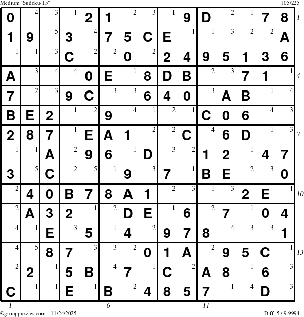 The grouppuzzles.com Medium Sudoku-15 puzzle for Monday November 24, 2025, suitable for printing, with all 5 steps marked