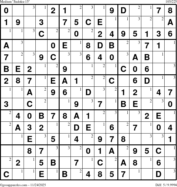 The grouppuzzles.com Medium Sudoku-15 puzzle for Monday November 24, 2025 with the first 3 steps marked