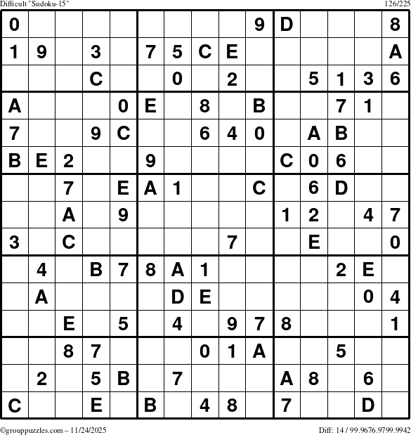 The grouppuzzles.com Difficult Sudoku-15 puzzle for Monday November 24, 2025