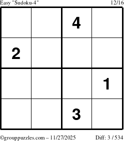 The grouppuzzles.com Easy Sudoku-4 puzzle for Thursday November 27, 2025