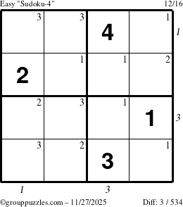 The grouppuzzles.com Easy Sudoku-4 puzzle for Thursday November 27, 2025 with all 3 steps marked