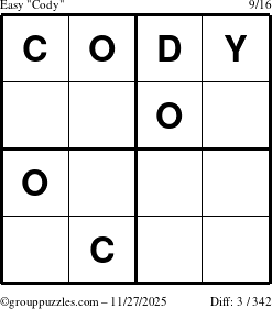 The grouppuzzles.com Easy Cody puzzle for Thursday November 27, 2025