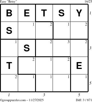 The grouppuzzles.com Easy Betsy puzzle for Thursday November 27, 2025 with all 3 steps marked
