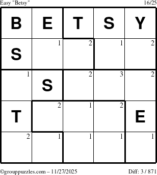 The grouppuzzles.com Easy Betsy puzzle for Thursday November 27, 2025 with the first 3 steps marked