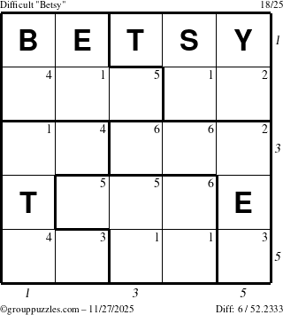 The grouppuzzles.com Difficult Betsy puzzle for Thursday November 27, 2025 with all 6 steps marked