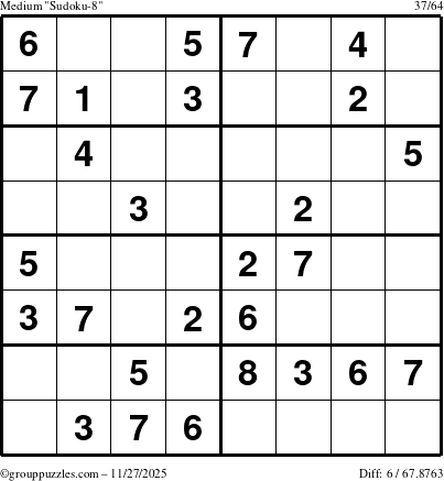 The grouppuzzles.com Medium Sudoku-8 puzzle for Thursday November 27, 2025