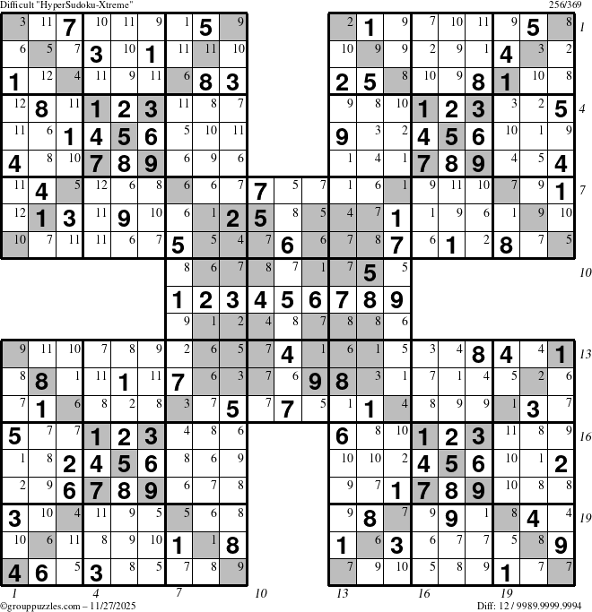 The grouppuzzles.com Difficult cover-HyperXtreme puzzle for Thursday November 27, 2025 with all 12 steps marked