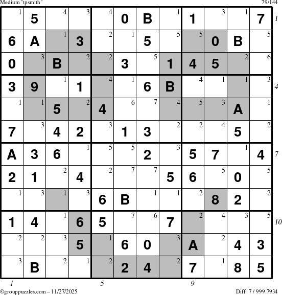 The grouppuzzles.com Medium tpsmith puzzle for Thursday November 27, 2025 with all 7 steps marked