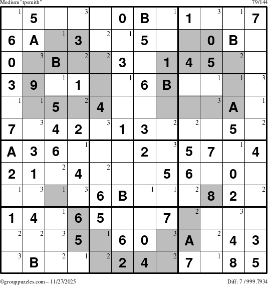 The grouppuzzles.com Medium tpsmith puzzle for Thursday November 27, 2025 with the first 3 steps marked