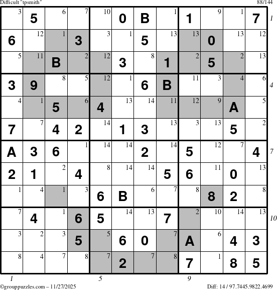 The grouppuzzles.com Difficult tpsmith puzzle for Thursday November 27, 2025 with all 14 steps marked