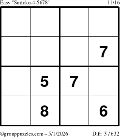 The grouppuzzles.com Easy Sudoku-4-5678 puzzle for Friday May 1, 2026