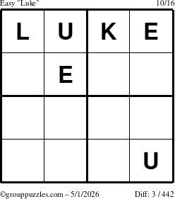 The grouppuzzles.com Easy Luke puzzle for Friday May 1, 2026