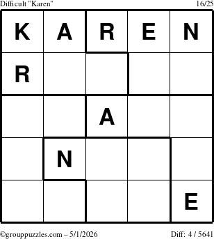 The grouppuzzles.com Difficult Karen puzzle for Friday May 1, 2026