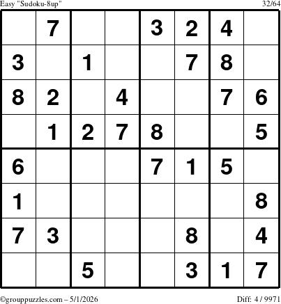 The grouppuzzles.com Easy Sudoku-8up puzzle for Friday May 1, 2026