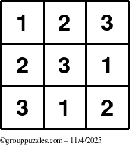 The grouppuzzles.com Answer grid for the TicTac-123 puzzle for Tuesday November 4, 2025