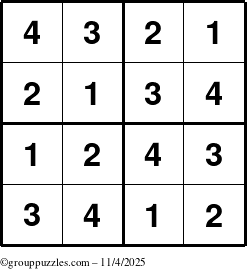 The grouppuzzles.com Answer grid for the Sudoku-4 puzzle for Tuesday November 4, 2025