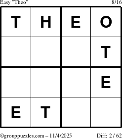 The grouppuzzles.com Easy Theo puzzle for Tuesday November 4, 2025