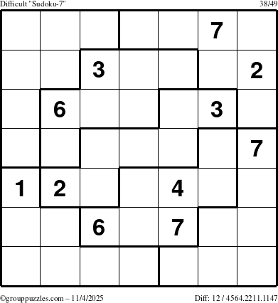 The grouppuzzles.com Difficult Sudoku-7 puzzle for Tuesday November 4, 2025