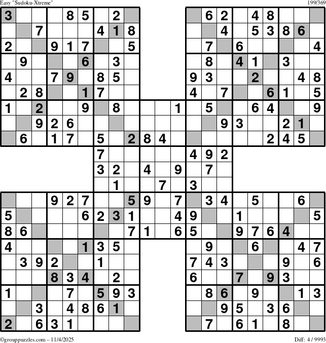 The grouppuzzles.com Easy Sudoku-Xtreme puzzle for Tuesday November 4, 2025