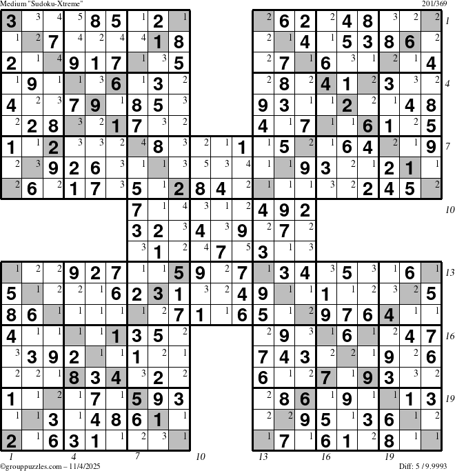 The grouppuzzles.com Medium Sudoku-Xtreme puzzle for Tuesday November 4, 2025 with all 5 steps marked