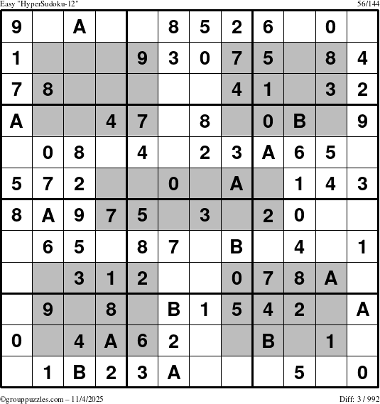 The grouppuzzles.com Easy HyperSudoku-12 puzzle for Tuesday November 4, 2025