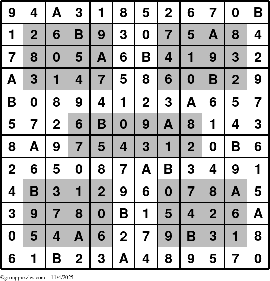 The grouppuzzles.com Answer grid for the HyperSudoku-12 puzzle for Tuesday November 4, 2025
